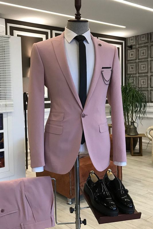 Dick Pink Point Lapel 3 Flap Men Prom Suit