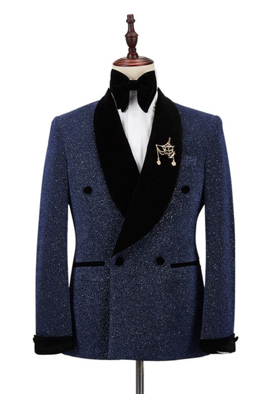 Ricardo Sparkle Dark Navy Black Cape Lapel Double Breasted Wedding Set