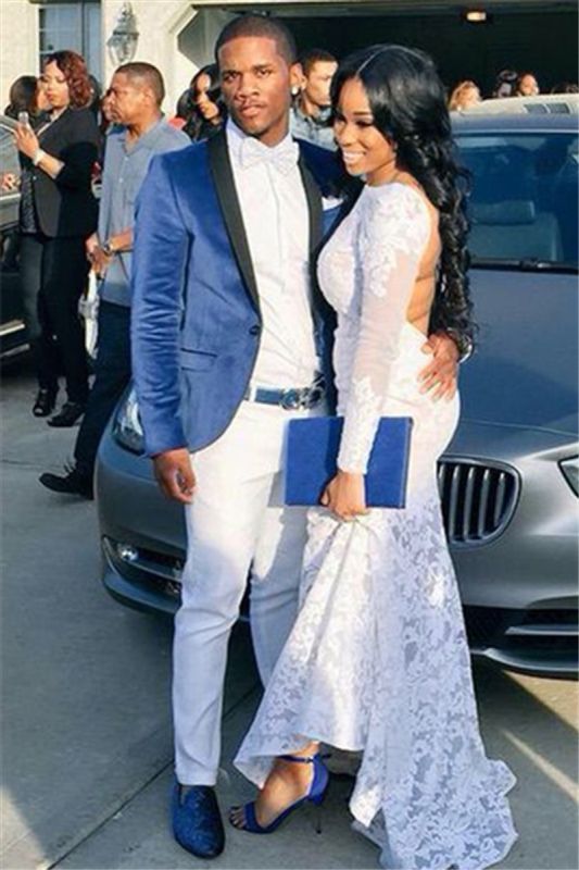 Blue Velvet Prom Suit | One Button Slim Fit Men Suit