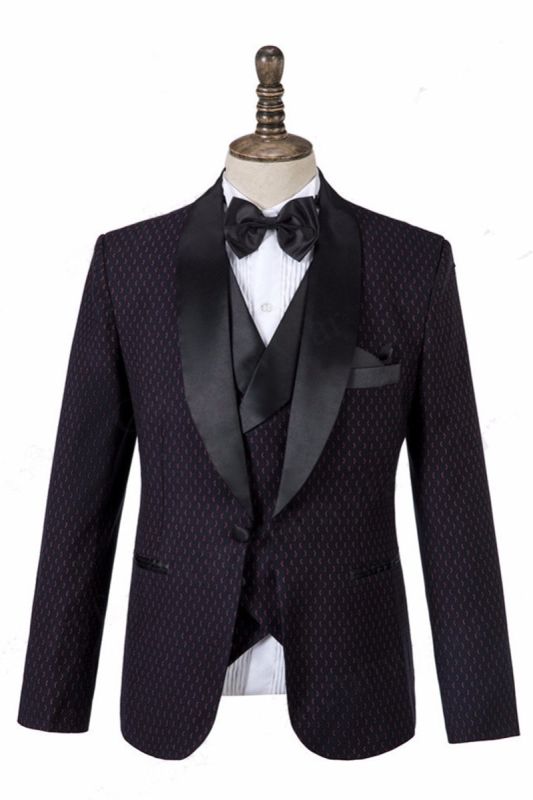 Riley Men Black Shawl Lapel Three Piece Wedding Tuxedo