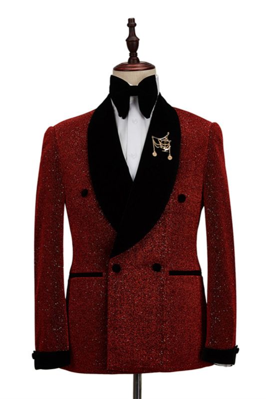 Cristian Sparkle Red Black Cape Lapel Double Breasted Fashion Wedding Men Suit