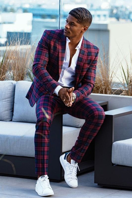 Tshibanda Fashion Plaid Slim Fit Bespoke Prom Men Suit