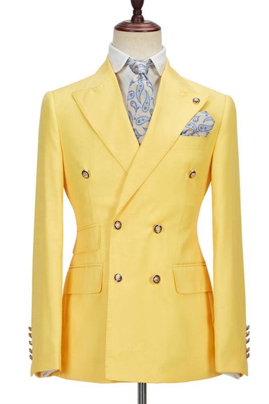 Brodie Yellow Double Breasted Point Lapel Slim Fit Men Suit