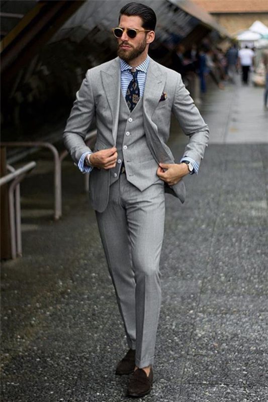Custom Formal Men Suits | Regular Grey Three Piece Business Suit