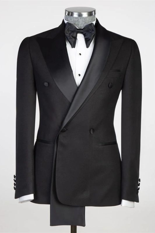 Stylish Black Peaked Lapel Double Breasted Two Pieces Prom Suits