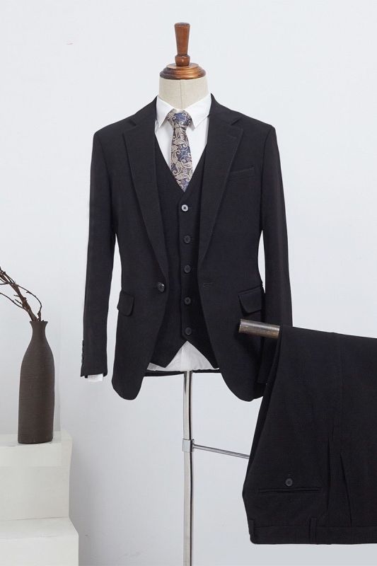 Barry Formal All Black Three Piece Slim Fit Men Tailored Business Suit