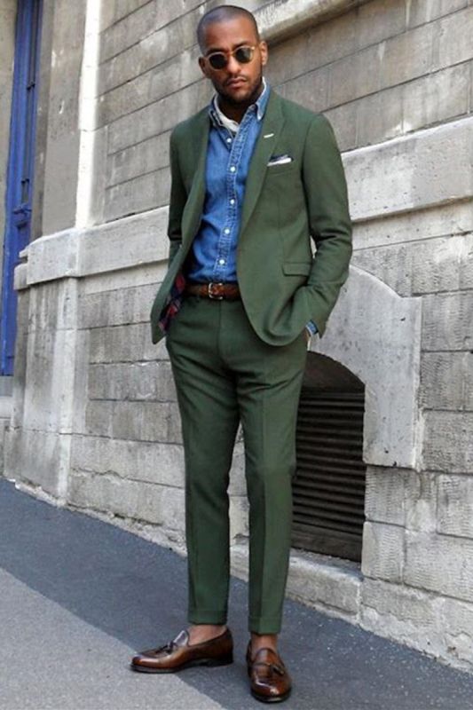Talon Dark Green Pointed Lapel Slim Fit Men Suit
