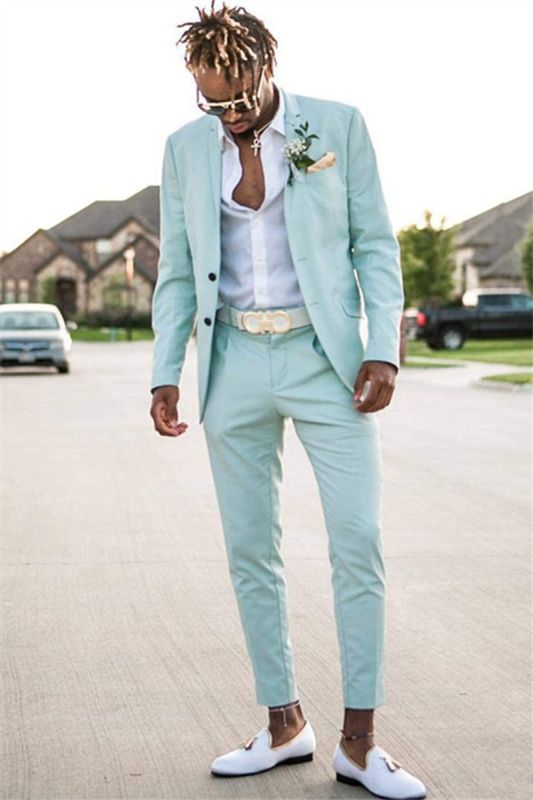 Mint Green Slim Fit Men Suit Groomsmen Suit | Two-Piece Notched Lapel Prom Suit