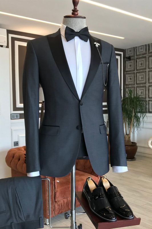 Barnett Classic Black Point Lapel Single Breasted Formal Business Men Suit
