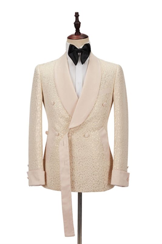 Seth Gold Shawl Lapel Slim Fit Jacquard Wedding Men Suit | Two Suits