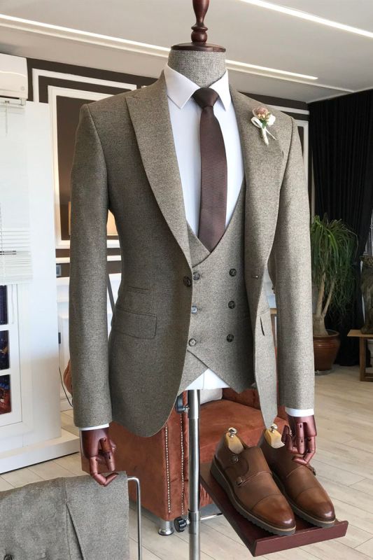 Rock Hot Light Brown Three Piece Point Lapel Slim Fit Business Men Suit