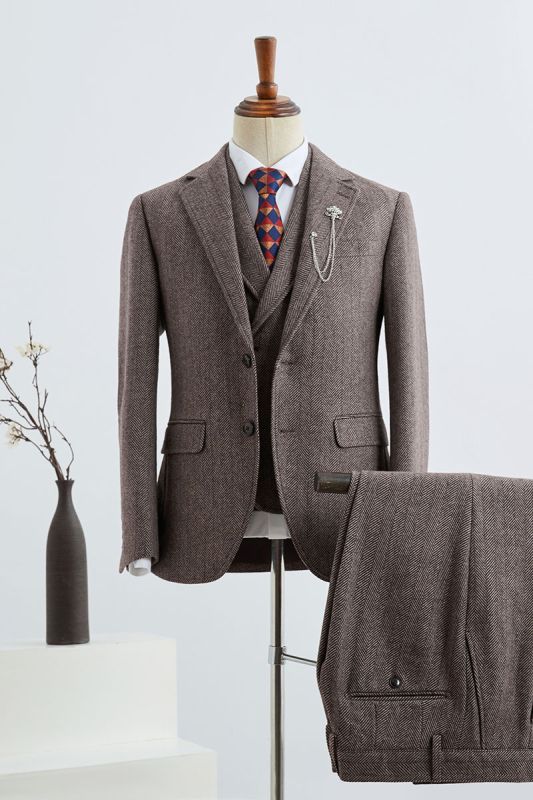 Bartholomew  Men Coffee Striped Slim Fit Suit