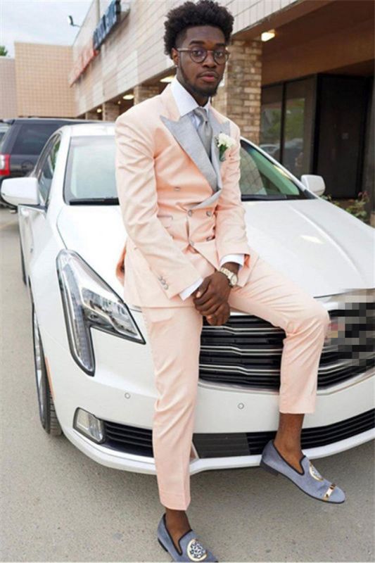 Cute Blush Pink Double Breasted Pointed Lapel Prom Dress For Men