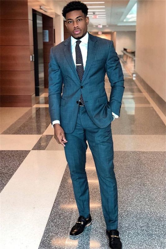 Blue Plaid Prom Suit | Formal Business Two-Piece Men Suit