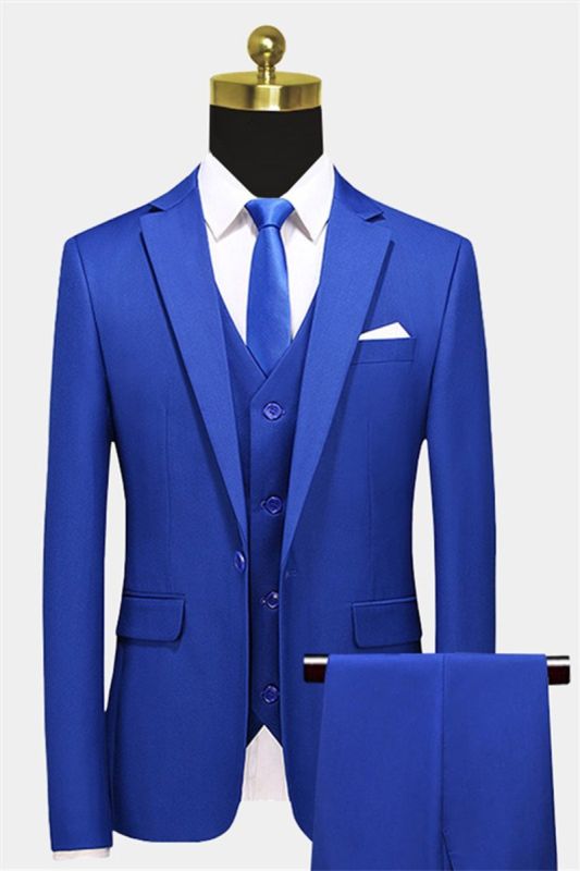 Royal Blue Notched Lapel Prom Suit |  Three Piece Formal Menwear