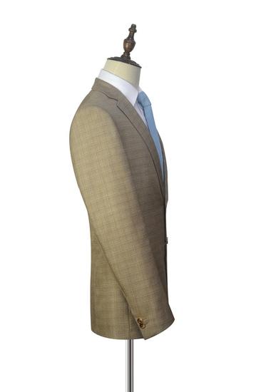 Men Fashion Khaki Small Plaid Casual Suit |  Two Button Men Online_4