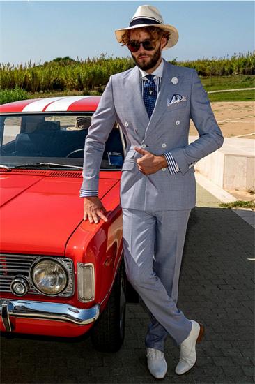 Silver Double Breasted Point Lapel Plaid Formal Men Suits Online