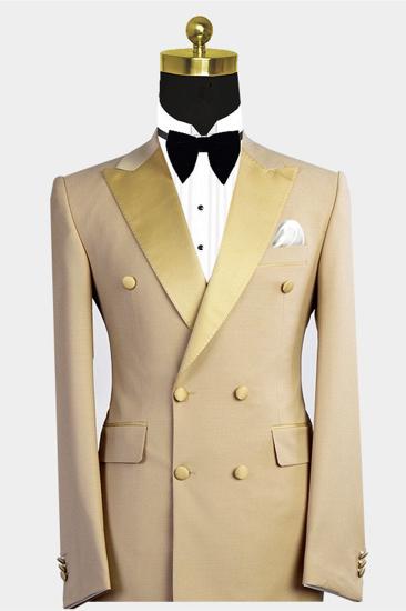 Reed Gold Point Lapel Double Breasted Custom Men Prom Suit_1