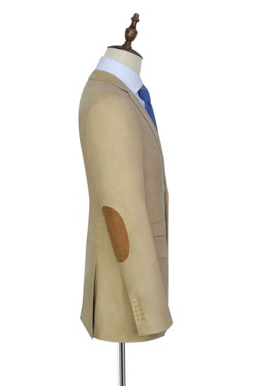 Khaki Lined Men Suit With Notched Lapel |  Two Button Flap Pocket Casual Suit_3