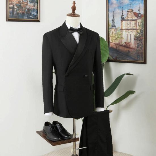 Gentleman Classical Black Peaked Lapel Double Breasted Prom Men Suits_2