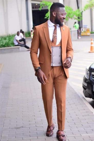 Men Caramel Slim Fit Dinner Suit |  Formal Custom Prom Suit Tuxedo Three Piece_1