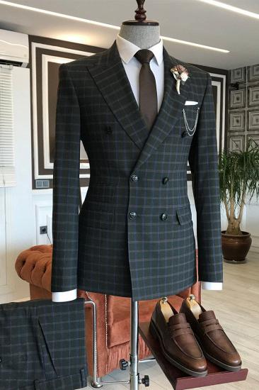 Baron Black Plaid Double Breasted Slim Fit Men Suit_2