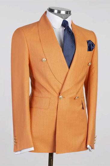 Parker Orange Shawl Lapel Double Breasted Wedding Suits_2