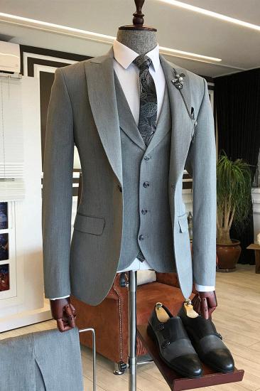 Cedric Grey Three Piece Point Lapel Formal Business Men Suit_1