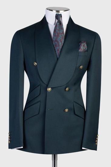 Payne Dark Green Shawl Lapel Double Breasted Wedding Suits_1