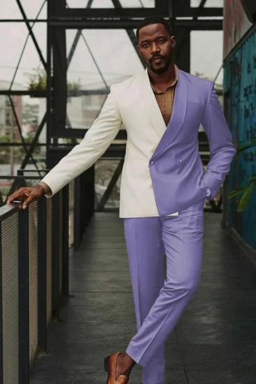 Fashion Double Lavender Shawl Lapel Double Breasted Prom Suits