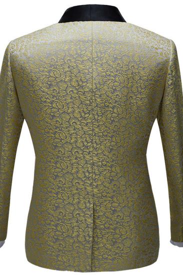 Keegan Gold Jacquard Slim Fit Prom Men Suit With Black Shawl Lapel_2