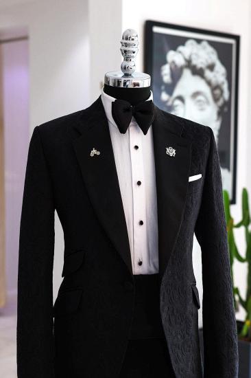 Gentleman Black Notched Lapel Jacquard Two Pieces Prom Suits_3