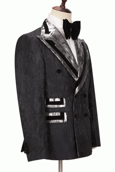Braxton Fashion Black Point Lapel Double Breasted Men Suit Online_3
