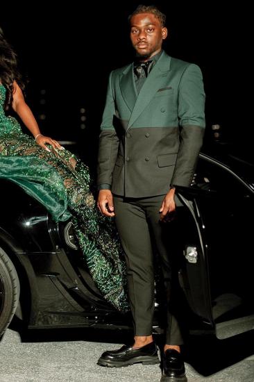 Barry Dark Green Peaked Lapel Double Breasted Prom Suits With Black Pants