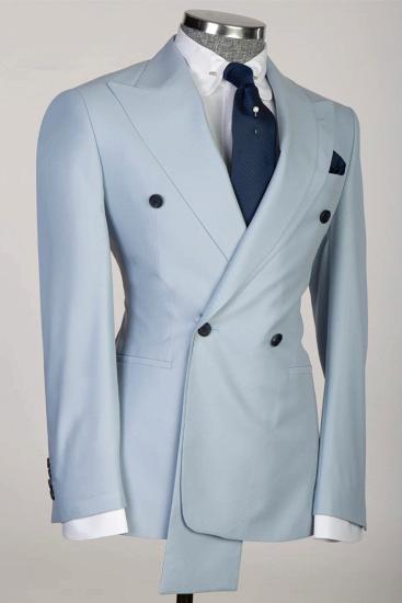 Slim Fit Sky Blue Peaked Lapel Double Breasted Two Piece Prom Suit_2