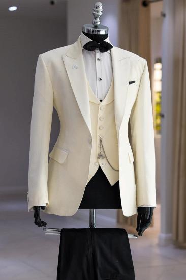 New Ivory Peaked Lapel Three Pieces Prom Suits_3