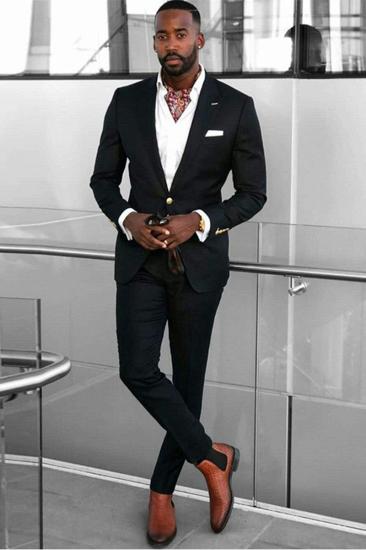 Kai Black Point Lapel Slim Fit One Button Formal Men Suit_1