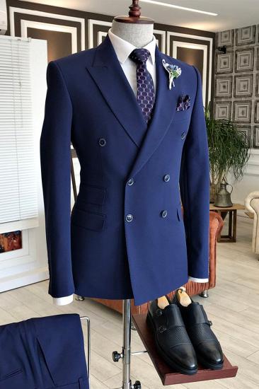 Nelson Modern Navy Pointed Lapel Double Breasted Formal Business Men Suit
