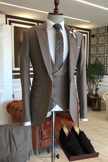 Ken Elegant Coffee Three Piece Point Lapel Slim Fit Suit