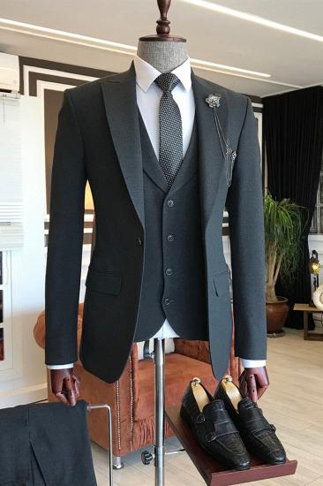 Richard Heritage All Black Three Piece Slim Fit Tailored Men Business Suit_2