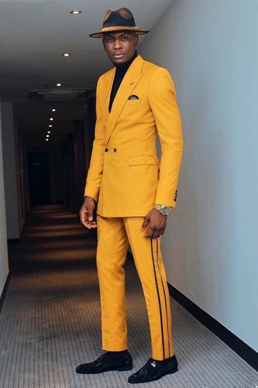 Kimi Yellow Point Lapel Double Breasted Fashion Men Suit_2