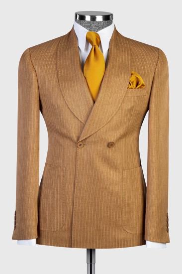 Double Breasted Orange Pinstripe Patch Pockets Men’s Business Suit