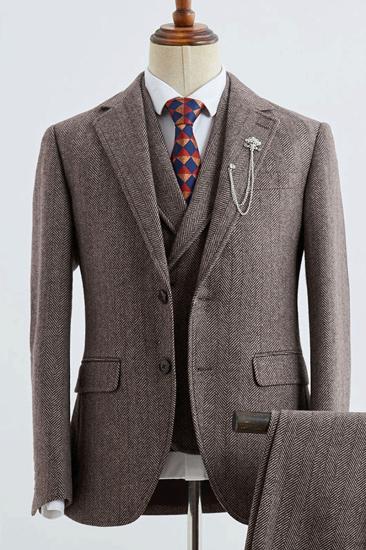 Bartholomew  Men Coffee Striped Slim Fit Suit_2