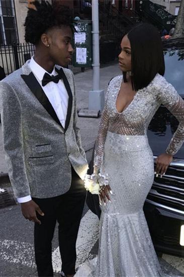 Sequin Silver Sequin Men Suit |  Pointed Lapel Two-Piece Prom Costume_2