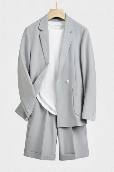 Darren Silver Loose Notched Lapel Summer Men Suit With Shorts