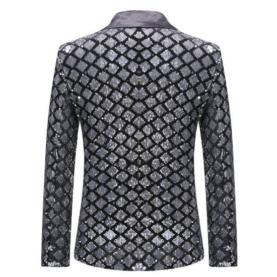 Bill Handsome Silver Sequins Shawl Lapel Prom Suits_2