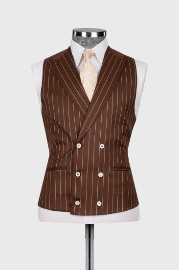 Popular Pinstripe Chocolate Brown Three Piece Business Suit with Waistcoat_2