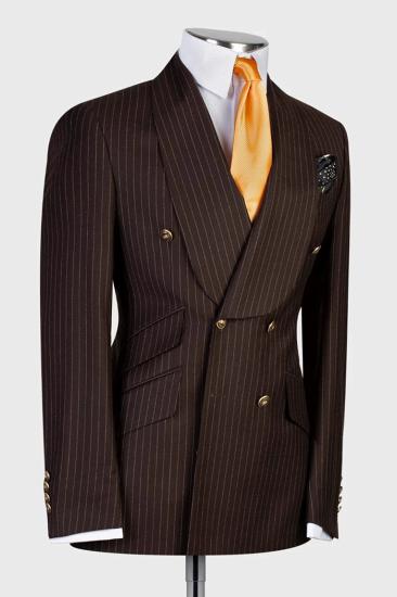 Phil Coffee Shawl Lapel Double Breasted Striped Business Suits_2