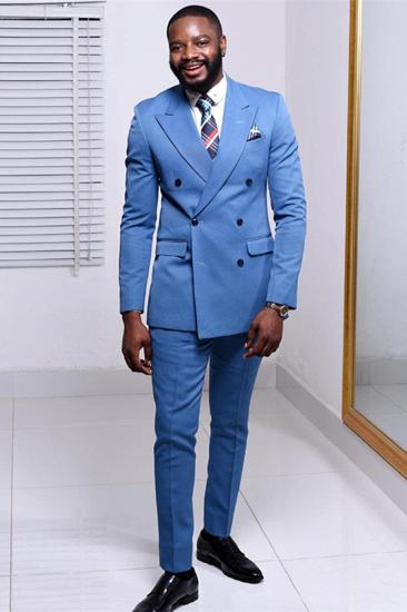 Achilles Blue Double Breasted Point Lapel Fashion Men Suit