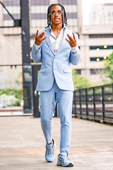 Sky Blue Slim Fit Two Piece Notch Lapel Close Fitting Prom Suit_2